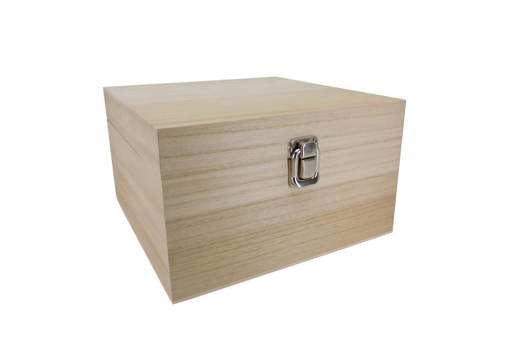 Deep Square Wooden Box with Silver Clasp 20cm Small Craftmill