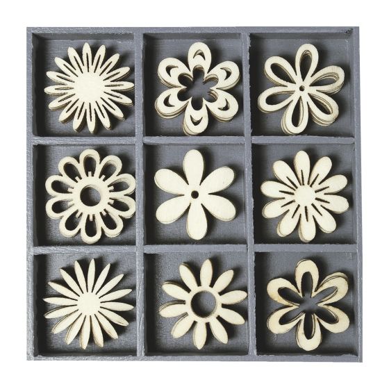 Set of 45 Wooden FANTASY FLOWERS THEMED Laser Cut Shapes (3cm)