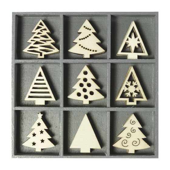 Set of 45 Wooden CHRISTMAS TREE THEMED Laser Cut Shapes (3cm)