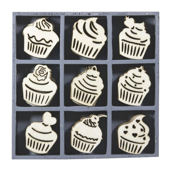 Set of 45 Wooden CUPCAKE THEMED Laser Cut Shapes (3cm)