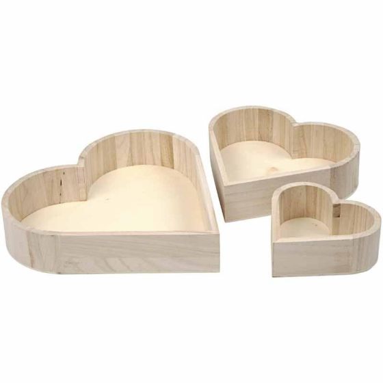 NEW ! Set of 3 Wooden Heart Shaped Trays / Decorative Bowls