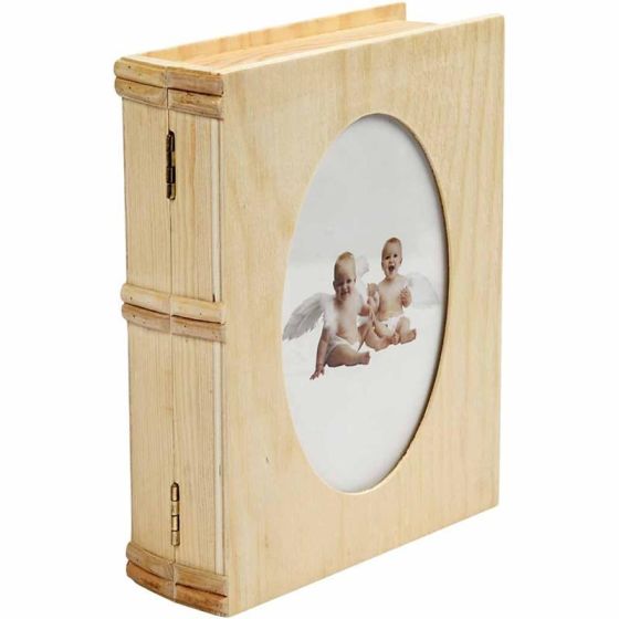Seconds Quality - Wooden Book Shaped Hinged Box with Photo Insert on Lid