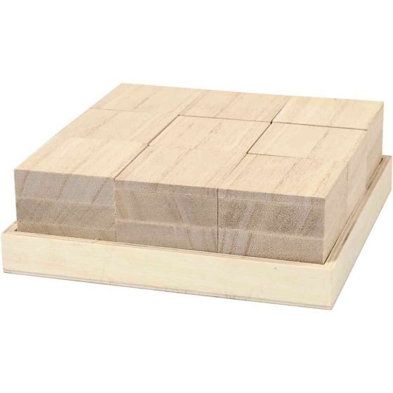 Tray of 9 Wooden 4cm Building Blocks / Puzzle Cubes - Empress Wood