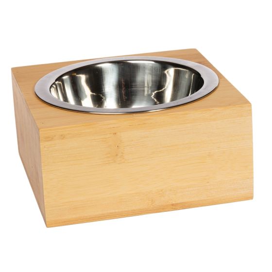 Bamboo & Stainless Steel Single Cat Bowl