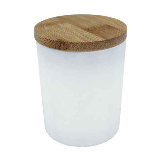 Vanilla Scented Candle in White Glass Jar with Bamboo Lid