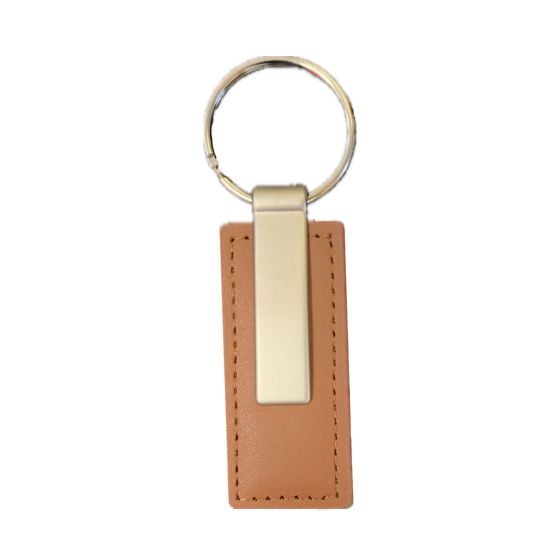 Brown Faux Leather Keyring with Matte Metal Tag