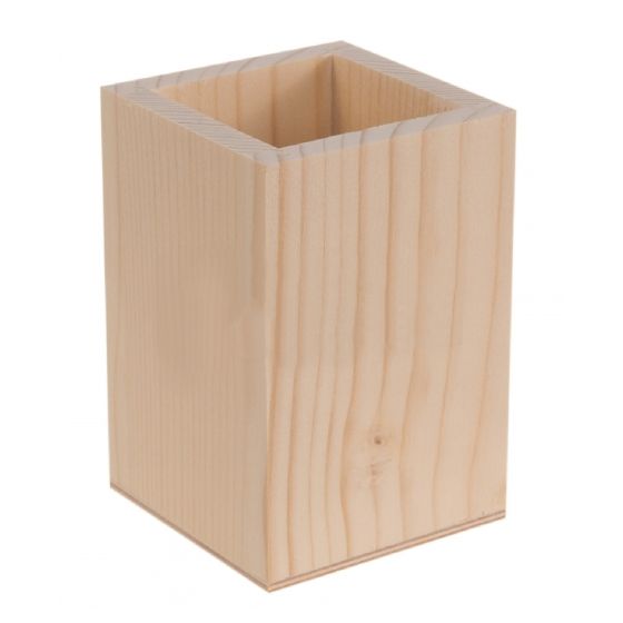 Single PINE Square Wooden Pencil Holder Pot / make up brush holder