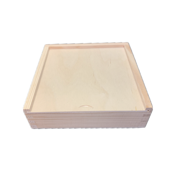 Solid Pine 18cm Square Wooden Box with 2 Compartments and Sliding Lid