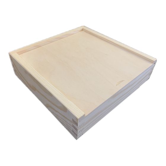 Solid Pine 22cm Square Wooden Box with 2 Compartments and Sliding Lid