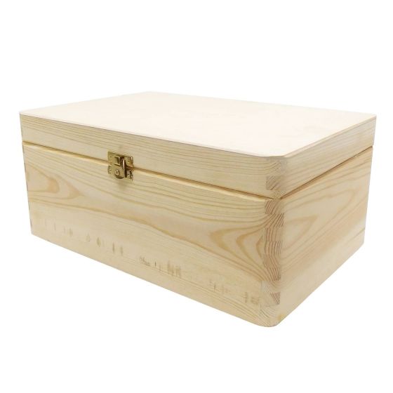 Solid Pine 30cm Rectangular Box with Rounded Corners, Clasp & Screw Hinges
