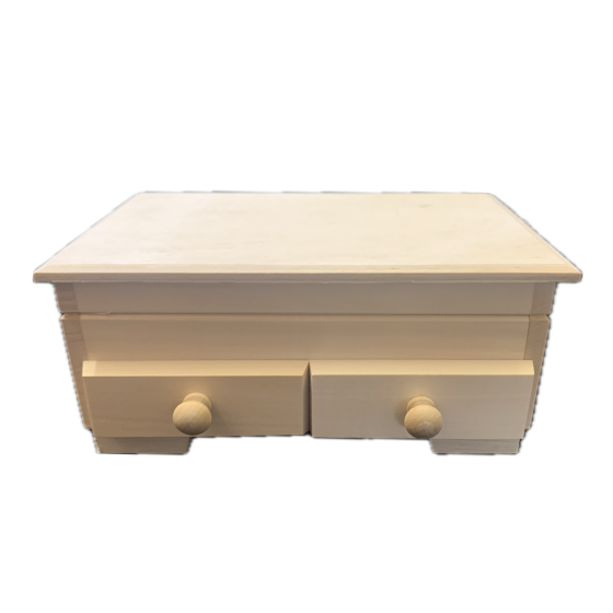 Solid Beech Plain Wooden Jewellery Box with 2 Drawers