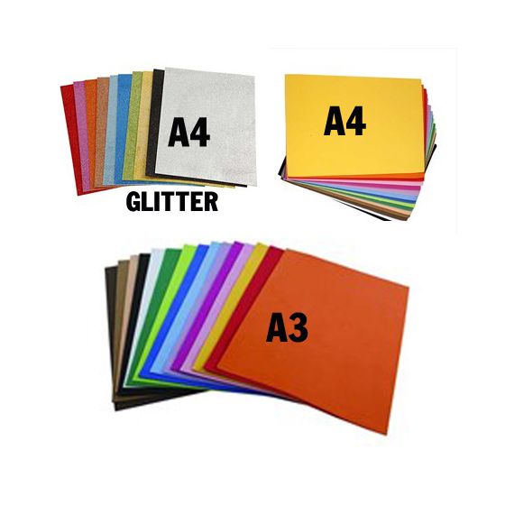 EVA Funky FOAM SHEETS A4 & A3  - Choose plain colours, glittered, or a mixed multi-pack - Kids Childrens Craft