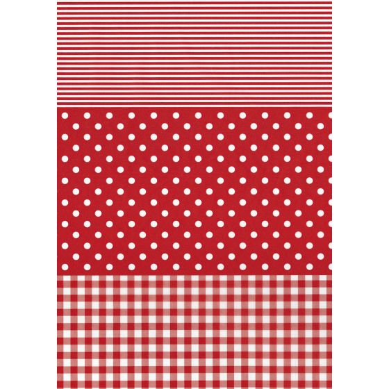 Decopatch Paper C 484 - Red and White Polka Dot / Check / Stripe Design - 3 sheets
