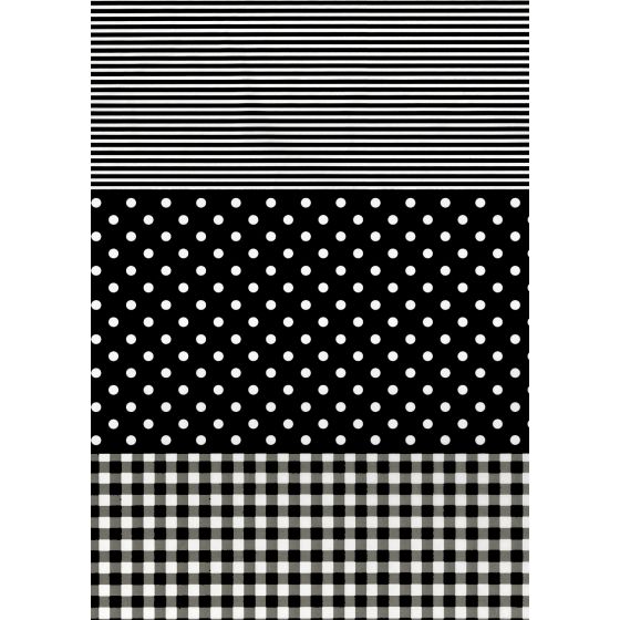 Decopatch Paper C 485 - Black and White Polka Dot / Check / Stripe Design - 3 sheets