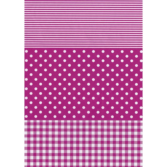 Decopatch Paper C 486 - Pink and White Polka Dot / Check / Stripe Design - 3 sheets