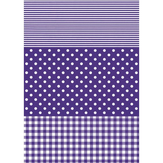 Decopatch Paper C 488 - Purple and White Polka Dot / Check / Stripe Design - 3 sheets