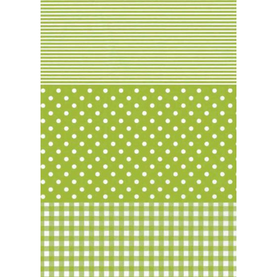 Decopatch Paper C 548 - Green and White Polka Dot / Check / Stripe Design - 3 sheets