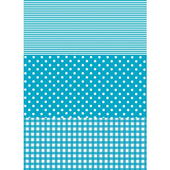Decopatch Paper C 549 - Blue and White Polka Dot / Check / Stripe Design - 3 sheets