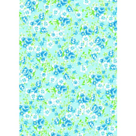 Decopatch Paper C 569 - Pale Duck Egg Blue with Blue & White Roses - 3 sheets