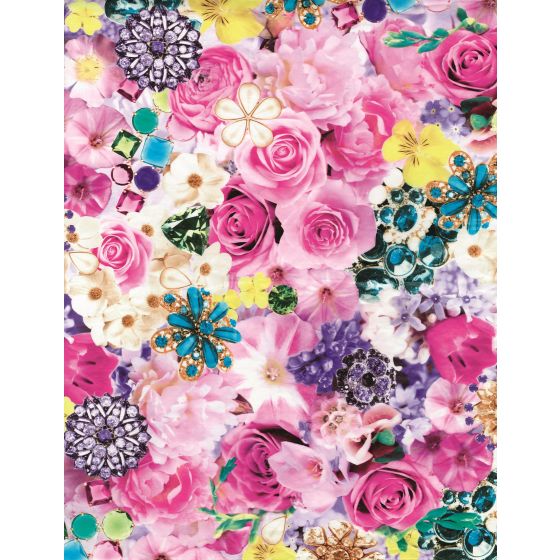 Decopatch Paper C 639 - Pink, Purple, White, Blue and Yellow Jewels and Flowers - 3 sheets