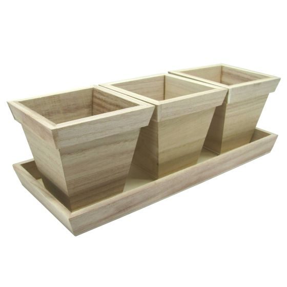3 Mini Herb Plant Pots with Tray