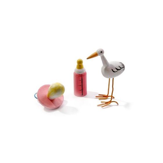 End of Line sale 3D Freestanding Wooden Painted Decorations - Stork, Bottle, Pacifier - Baby Girl