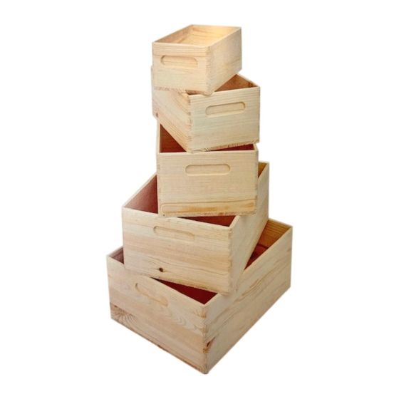 Solid Wooden Open Top Crates / Boxes with Finger Hold Handles - Choose From 5 Sizes!