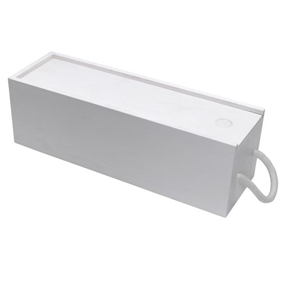 SALE ! White Painted Wooden 35cm Wine Box with Sliding Lid & White Rope Handle