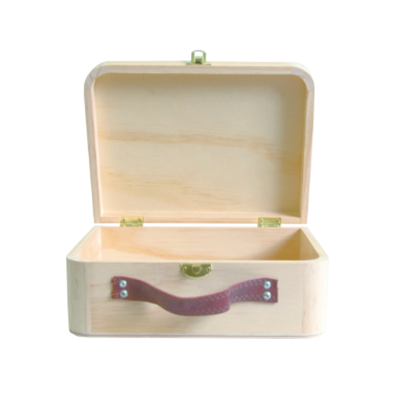 Medium Wooden Suitcase Gift Box with Brown Handle