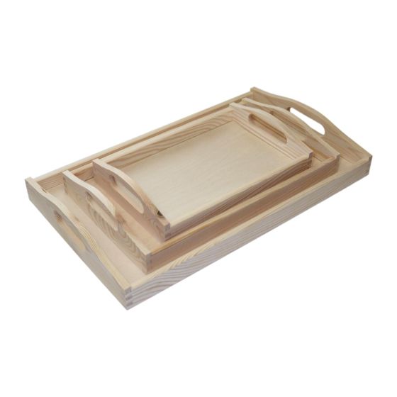 Wooden Trays with Curved Sides & Cut-out Handles - Choose Size or Full Set!
