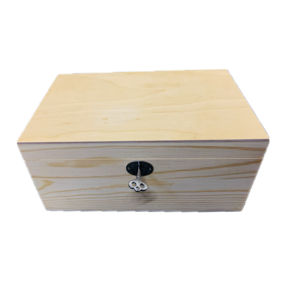 Luxury 26cm PINE Wood Rectangular LOCKABLE Box with Silver Coloured Key