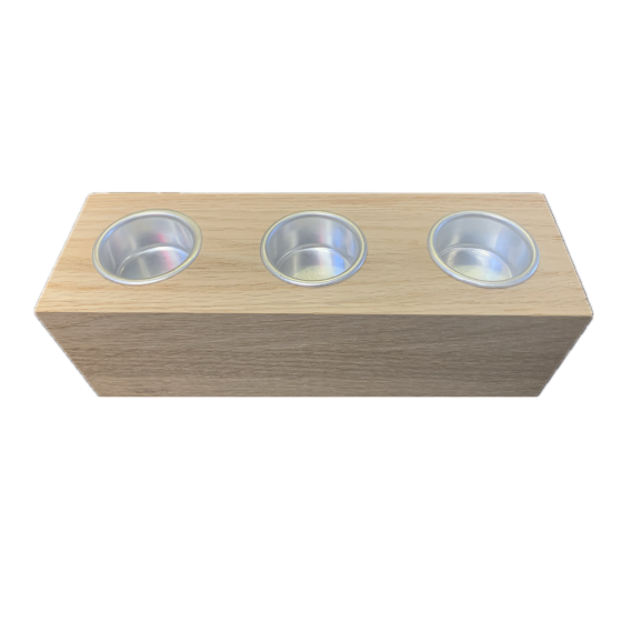 Clearance - EXTRA SMALL Tealight Spaces - Solid Oak Tealight Holder with Metal Cups for 3 Tealight Candles
