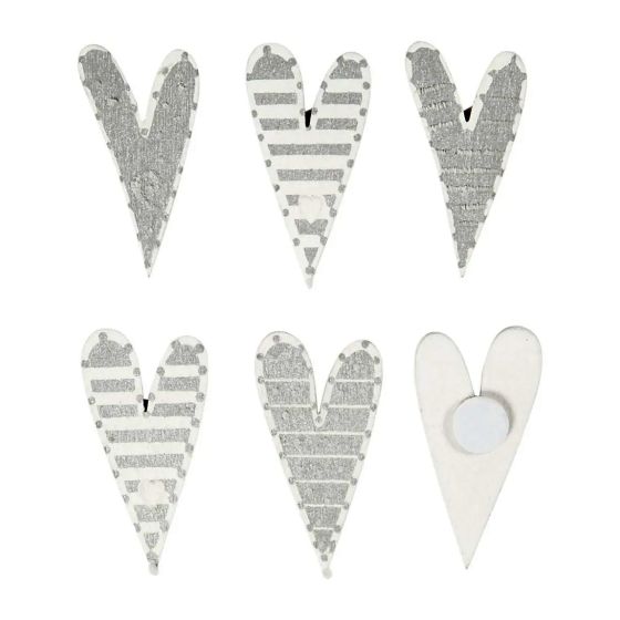 76 Assorted Heart Shaped Silver and White Spots and Stripes Wood Stickers