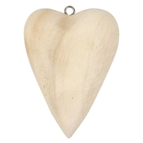 11.5cm 3D Solid Chubby Wooden Heart with Hanging Eye