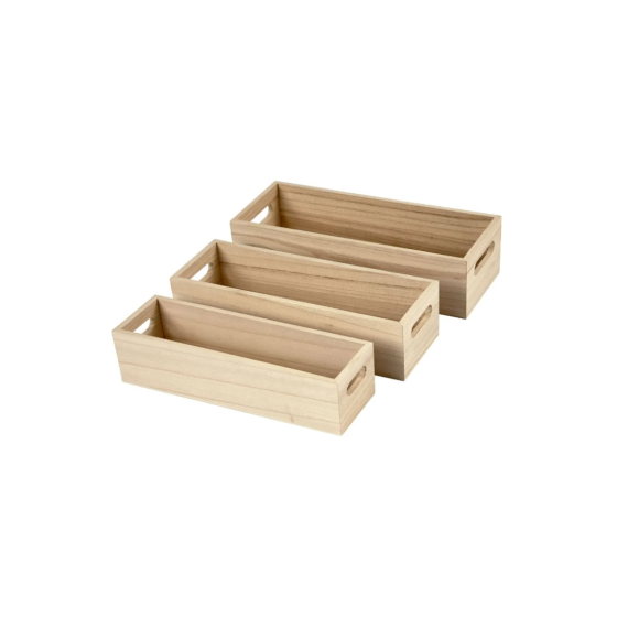 Set of 3 Wooden Storage Caddies Crates or Boxes with Handle Holes
