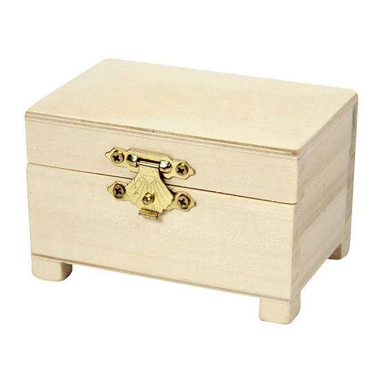 9cm Mini Wooden Treasure Pirate Chest with Feet and Gold Clasp