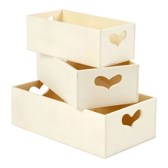 Small Wooden Storage Boxes With Heart Cut Outs