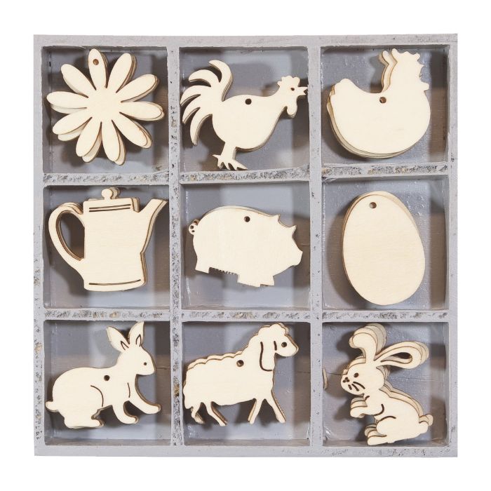 Set of 45 Wooden FARMYARD ANIMAL THEMED Laser Cut Shapes (3cm) | Craftmill Set of 45 Wooden FARMYARD ANIMAL THEMED Laser Cut Shapes (3cm) | Craftmill