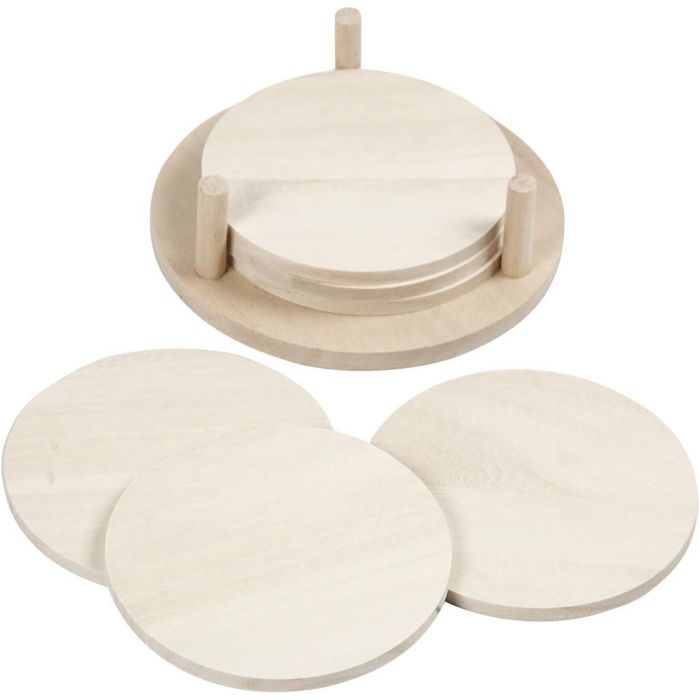 Set of 6 Natural Plain Round Empress Wood Coasters Drink Mats