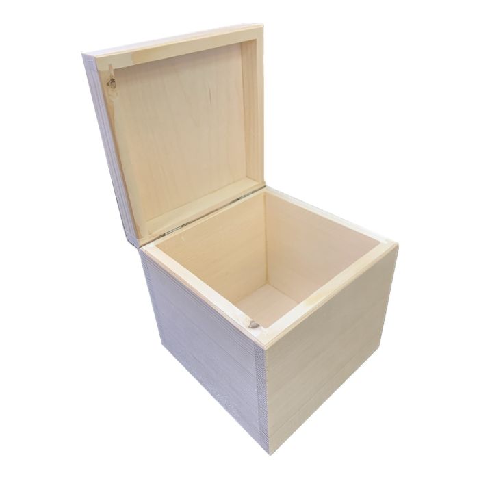 Solid Pine Wood 16cm Cube Box with Hinged Lid