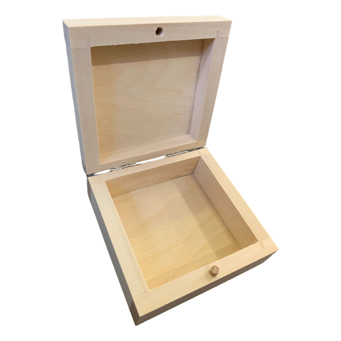 Small 8.5cm Square Beech Wooden Box with Hinged Lid