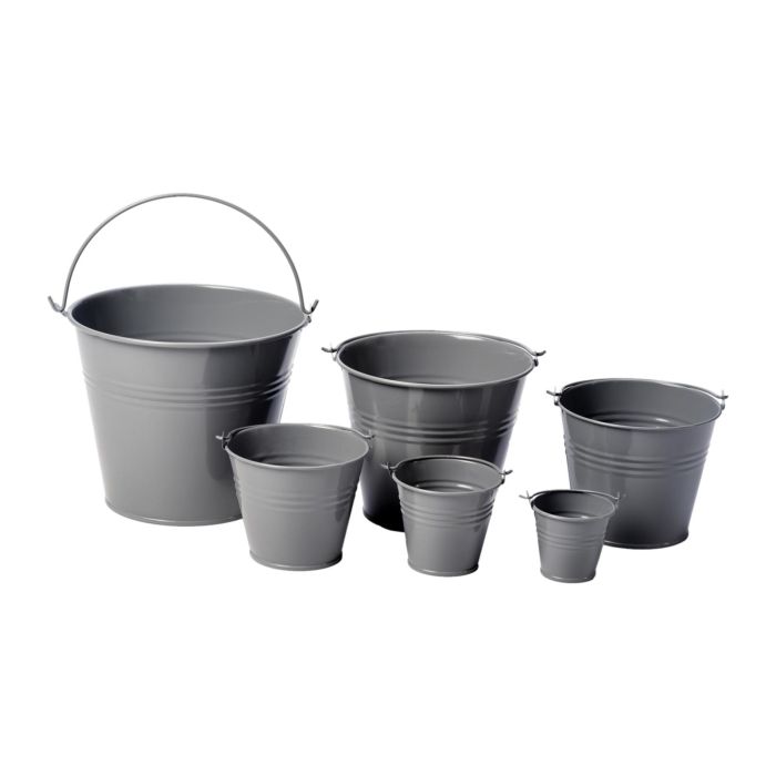French Mid Grey Galvanised Metal Bucket planter pot G02