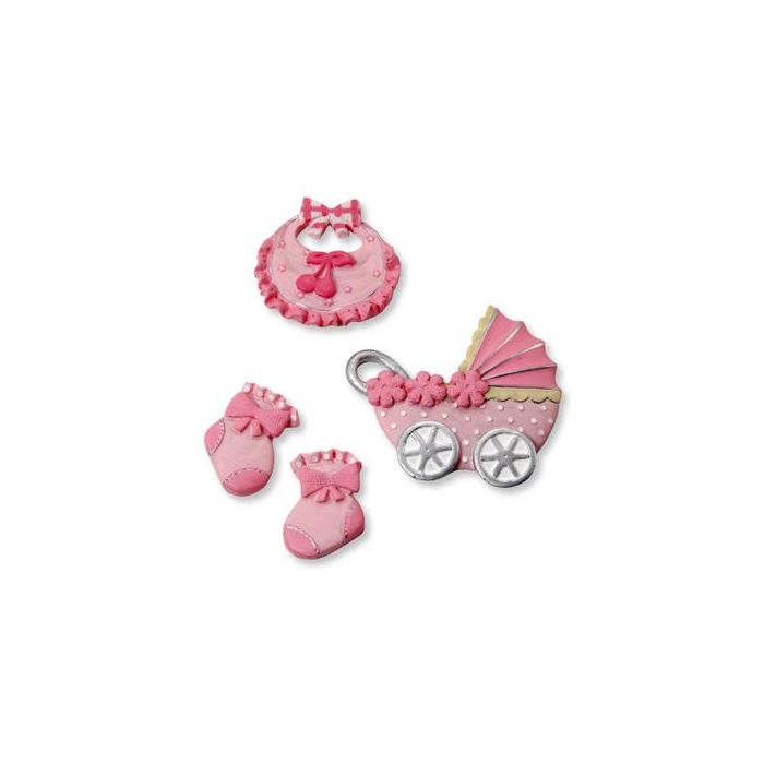 4 Detailed Chunky Polyresin Decorations Pram Booties Bib