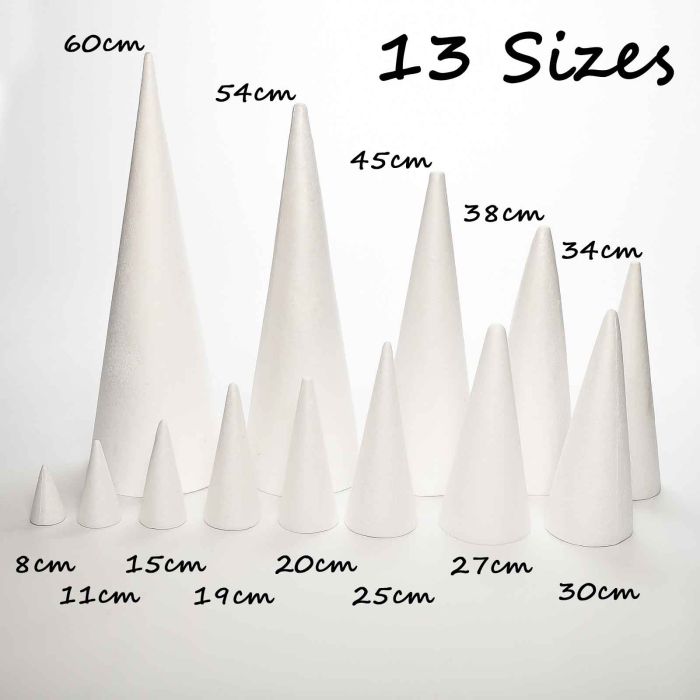 White Craft Foam Cones for Crafts, 2 Sizes (18 Pack) 