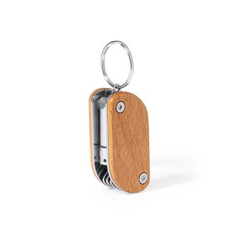 9-in1 Mini Multi Tool Stainless Steel Keyring with Plain Wood Handle Cover