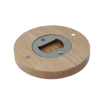 Solid Oak Wood 2-in1 Magnetic Round Bottle Opener Coaster / Beer Mat - Unvarnished