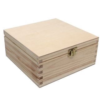 20cm Square Pine Box with Gold Clasp
