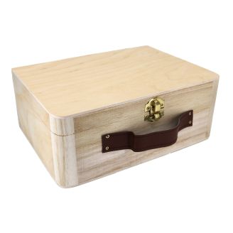 23cm Wooden Suitcase Box with Brown Handle - PLY Lid and Base