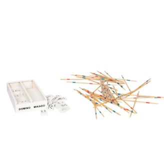 Dominoes & Mikado Game in White Sliding Lid Box