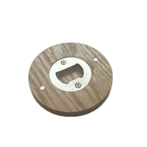 Lightly Varnished 8cm Solid Oak Wood 2-in-1 MAGNETIC Round Bottle Opener Coaster / Beer or Drinks Mat